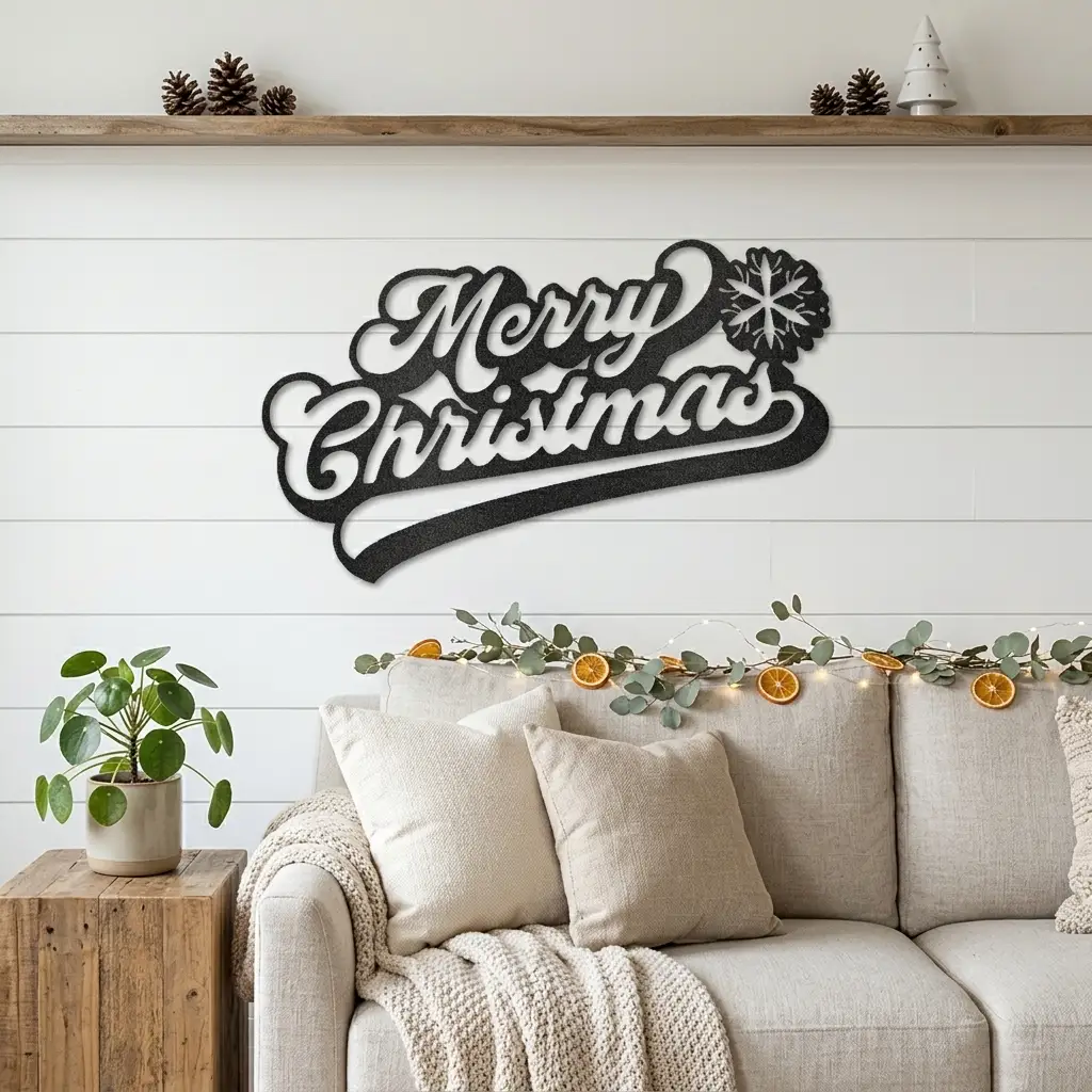 Merry Christmas Metal Sign | Holiday Metal Wall Art | Christmas Wall Decor | Farmhouse Christmas Decoration | Indoor & Outdoor | Made in USA