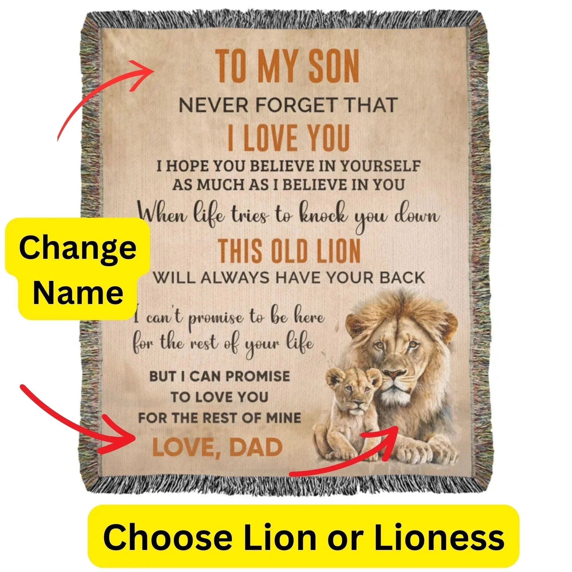 Son Believe in Yourself Personalized Heirloom Woven Cotton Blanket