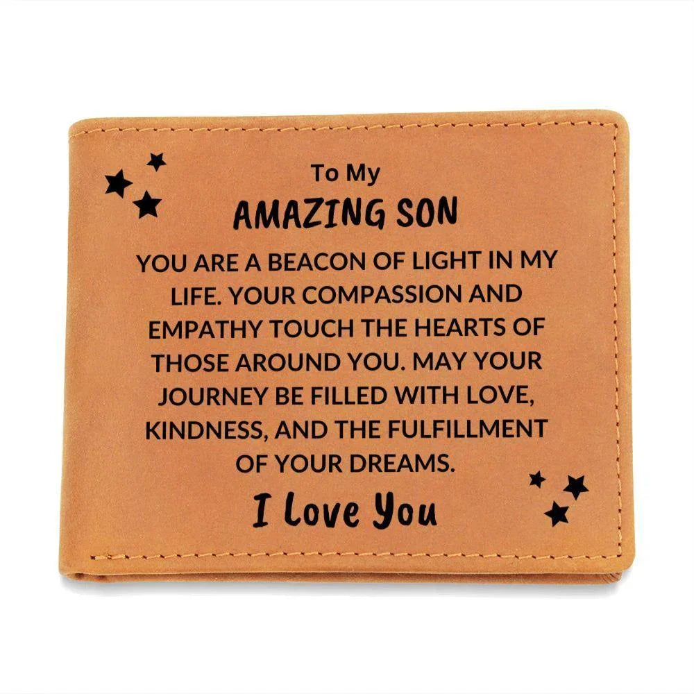 Son Birthday Graduation Beacon of Light Custom Leather Wallet