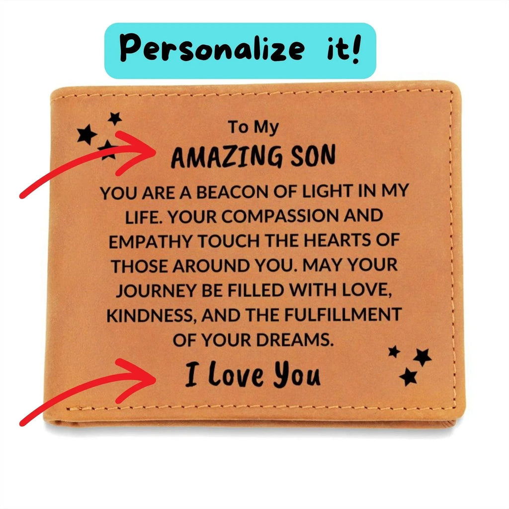 Son Birthday Graduation Beacon of Light Custom Leather Wallet
