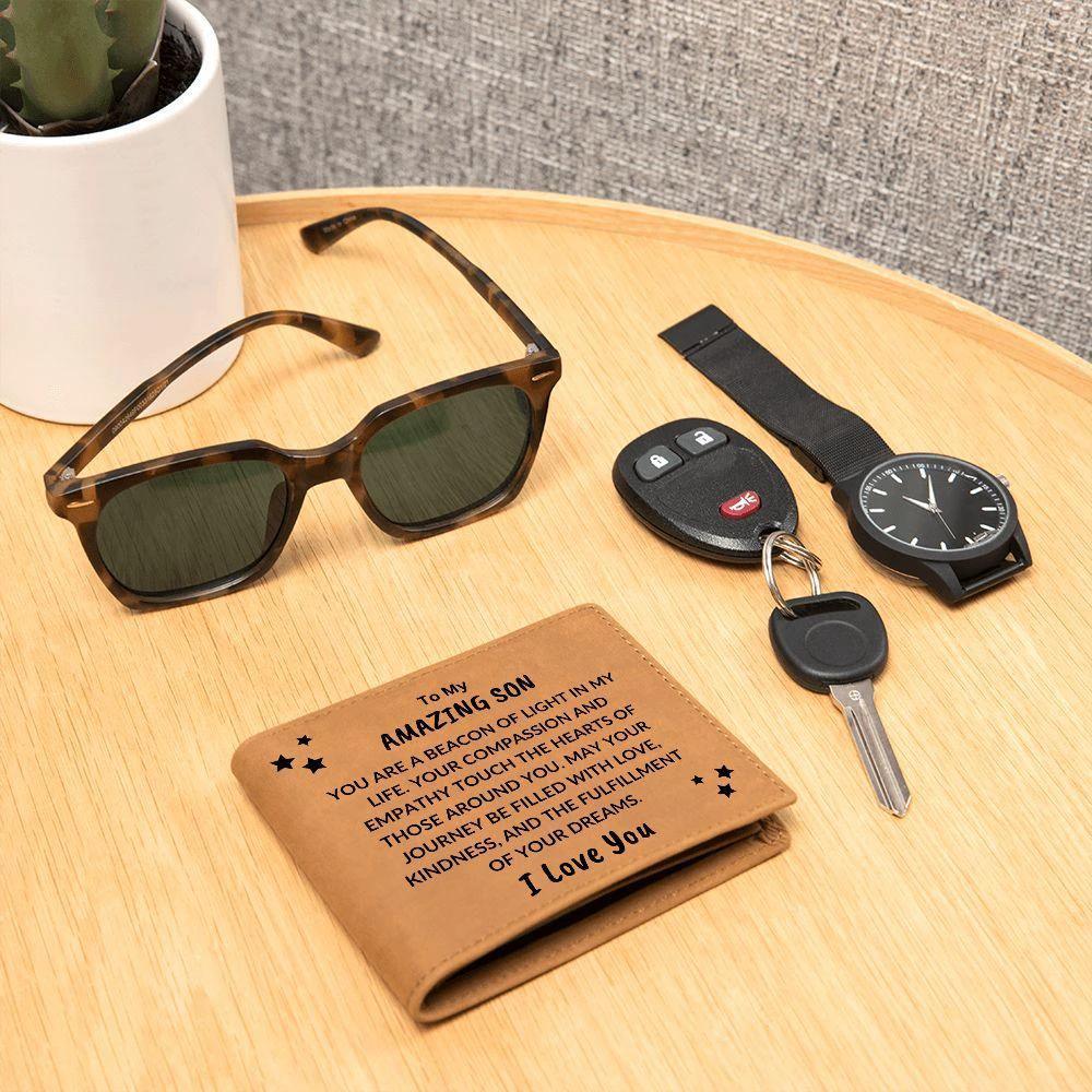 Son Birthday Graduation Beacon of Light Custom Leather Wallet