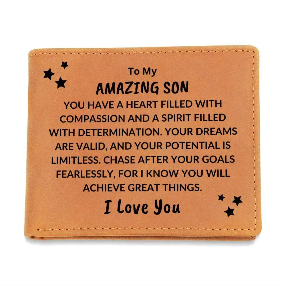 Son Birthday Graduation - Chase your Dreams - Custom Leather Wallet