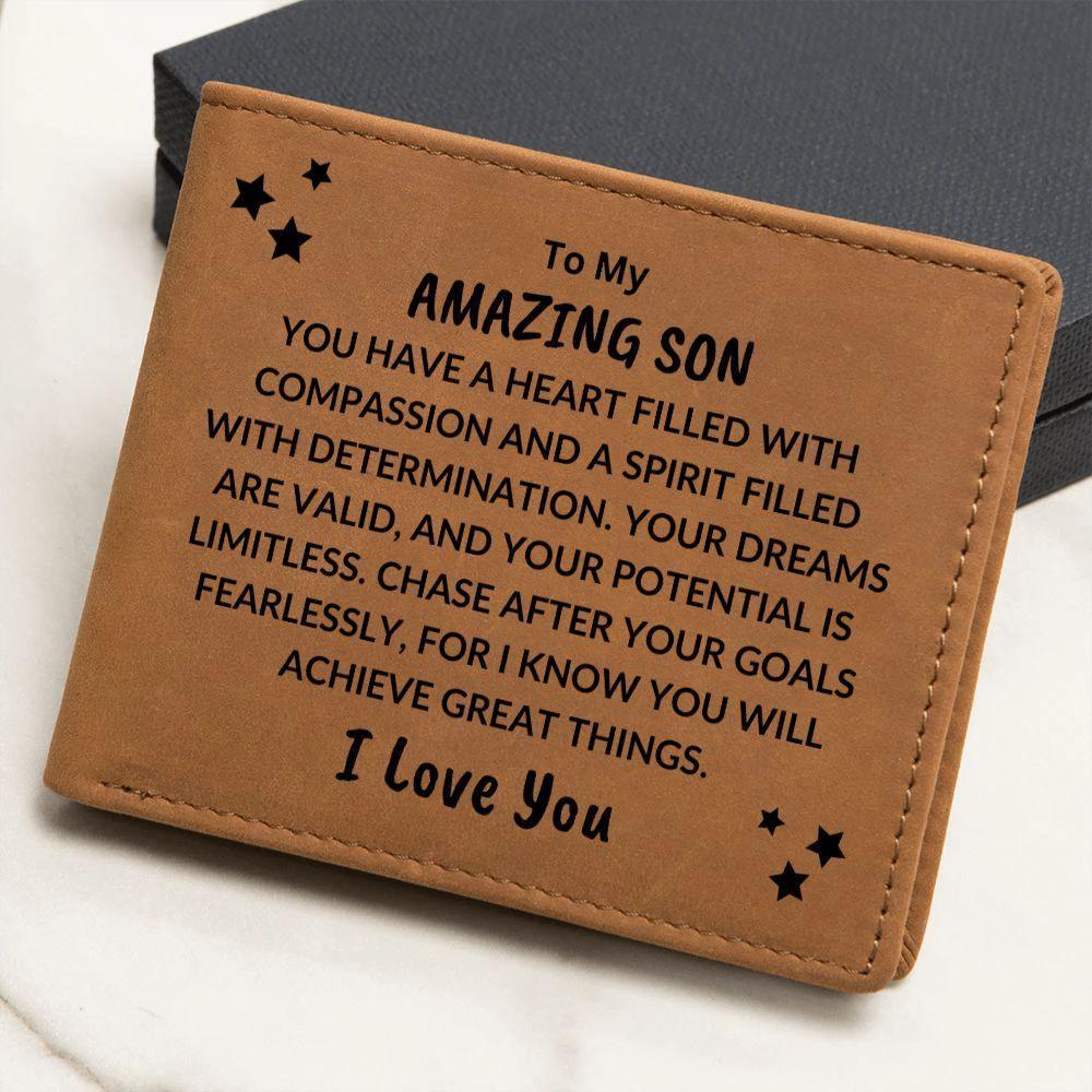 Son Birthday Graduation - Chase your Dreams - Custom Leather Wallet
