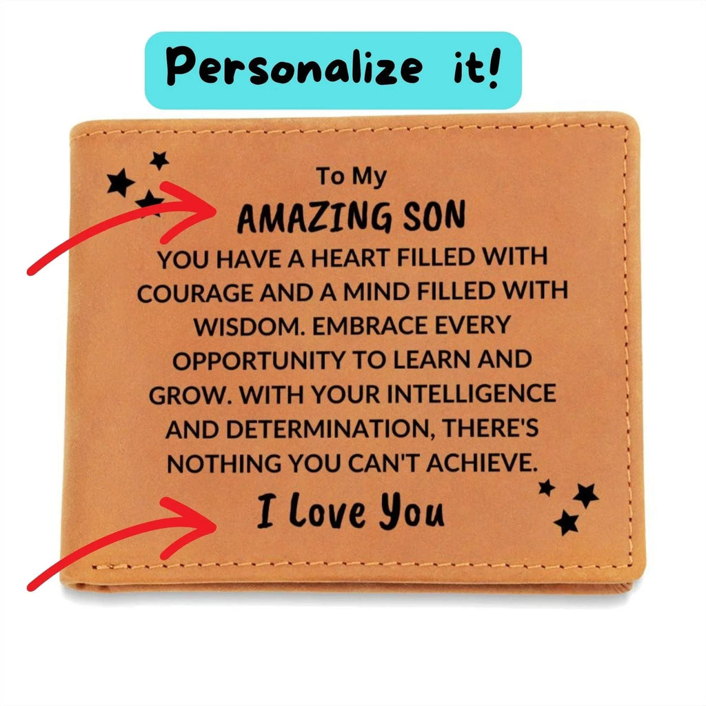 Son Birthday Graduation - Heart Filled with Courage - Custom Leather Wallet