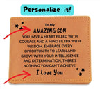 Son Birthday Graduation - Heart Filled with Courage - Custom Leather Wallet