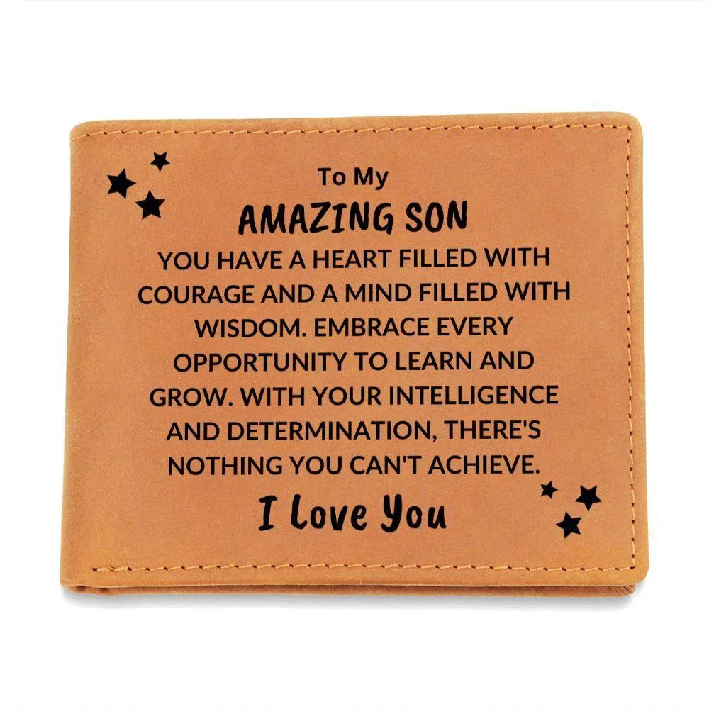 Son Birthday Graduation - Heart Filled with Courage - Custom Leather Wallet