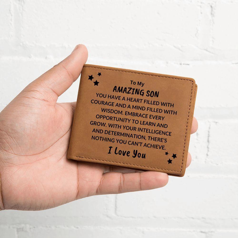 Son Birthday Graduation - Heart Filled with Courage - Custom Leather Wallet