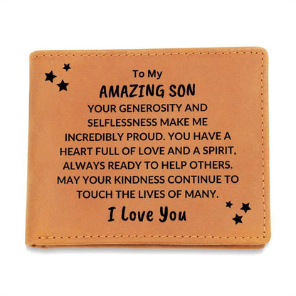 Son Birthday Graduation - Heart Full of Love - Custom Leather Wallet - Mallard Moon Gift Shop