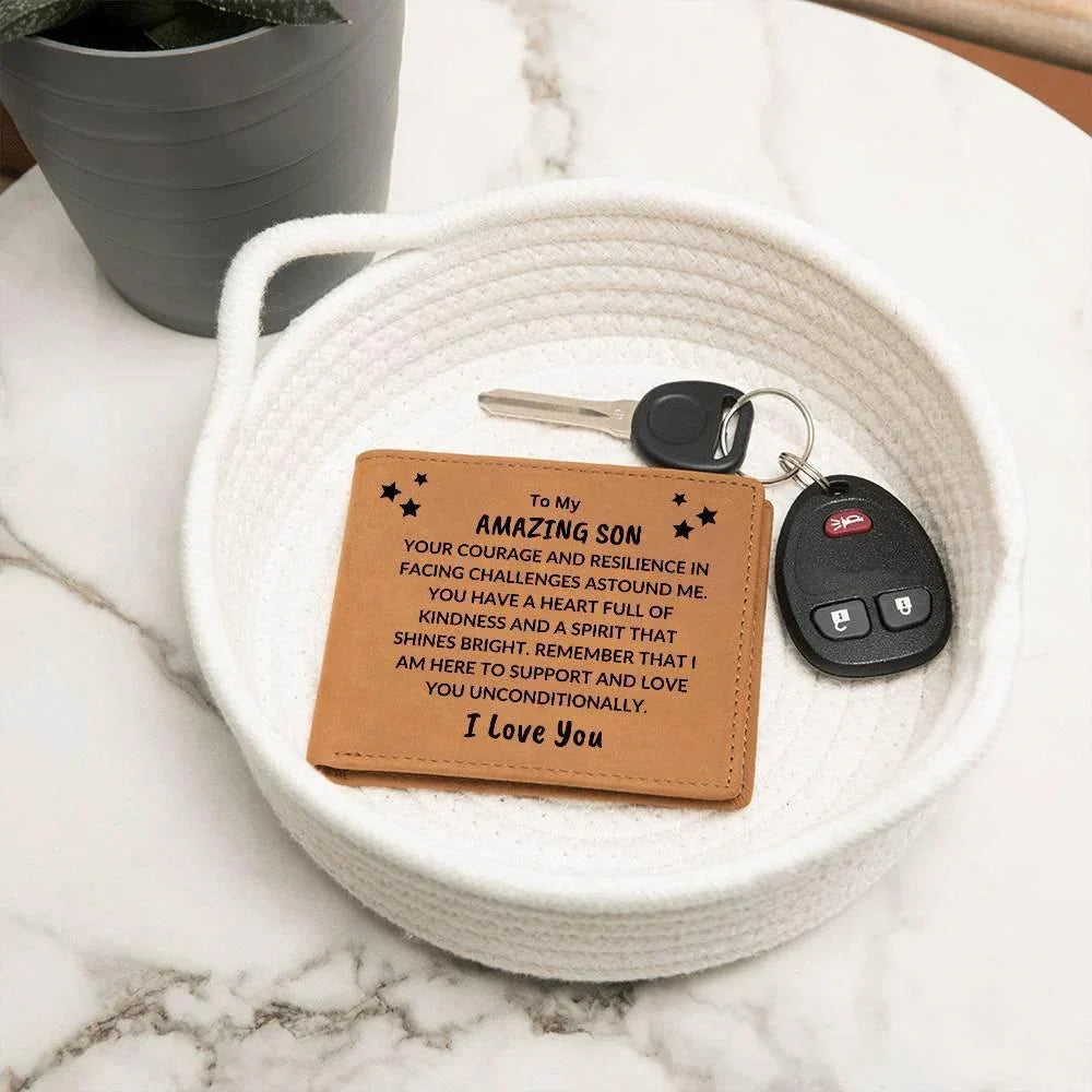Son Birthday Graduation - I Love You - Custom Leather Wallet