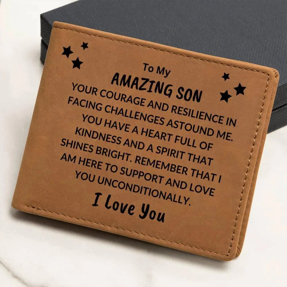 Son Birthday Graduation - I Love You - Custom Leather Wallet