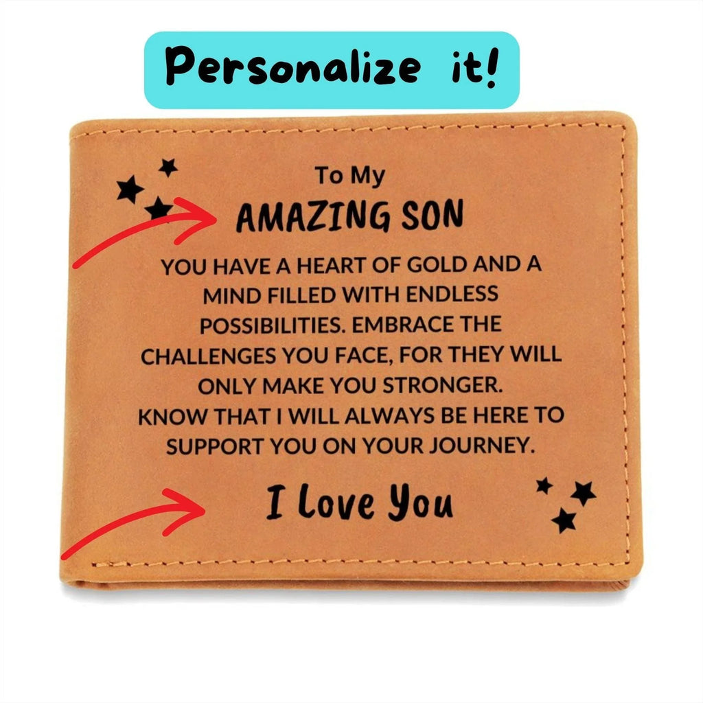 Son Birthday Graduation - I Will Always Be Here - Custom Leather Wallet