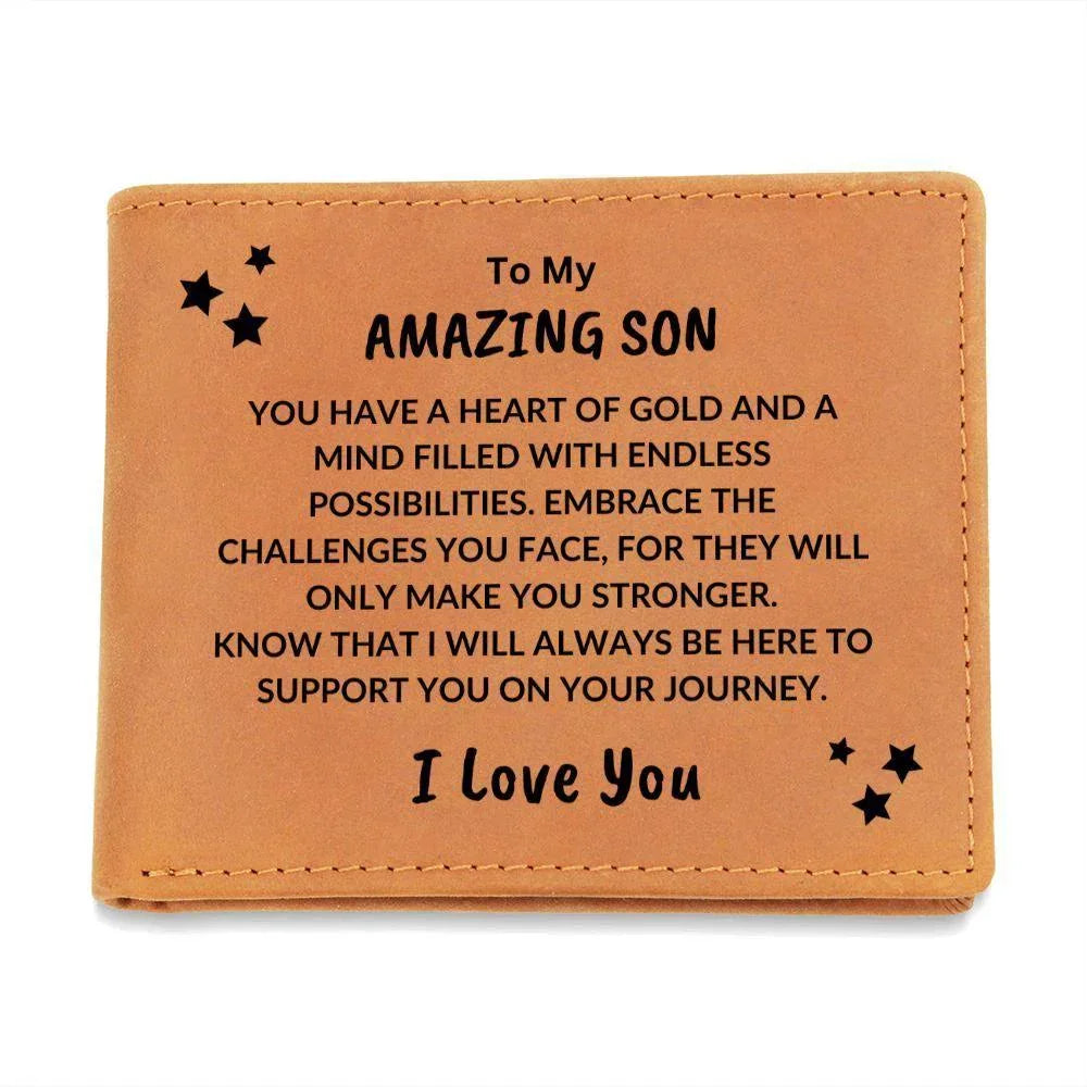 Son Birthday Graduation - I Will Always Be Here - Custom Leather Wallet