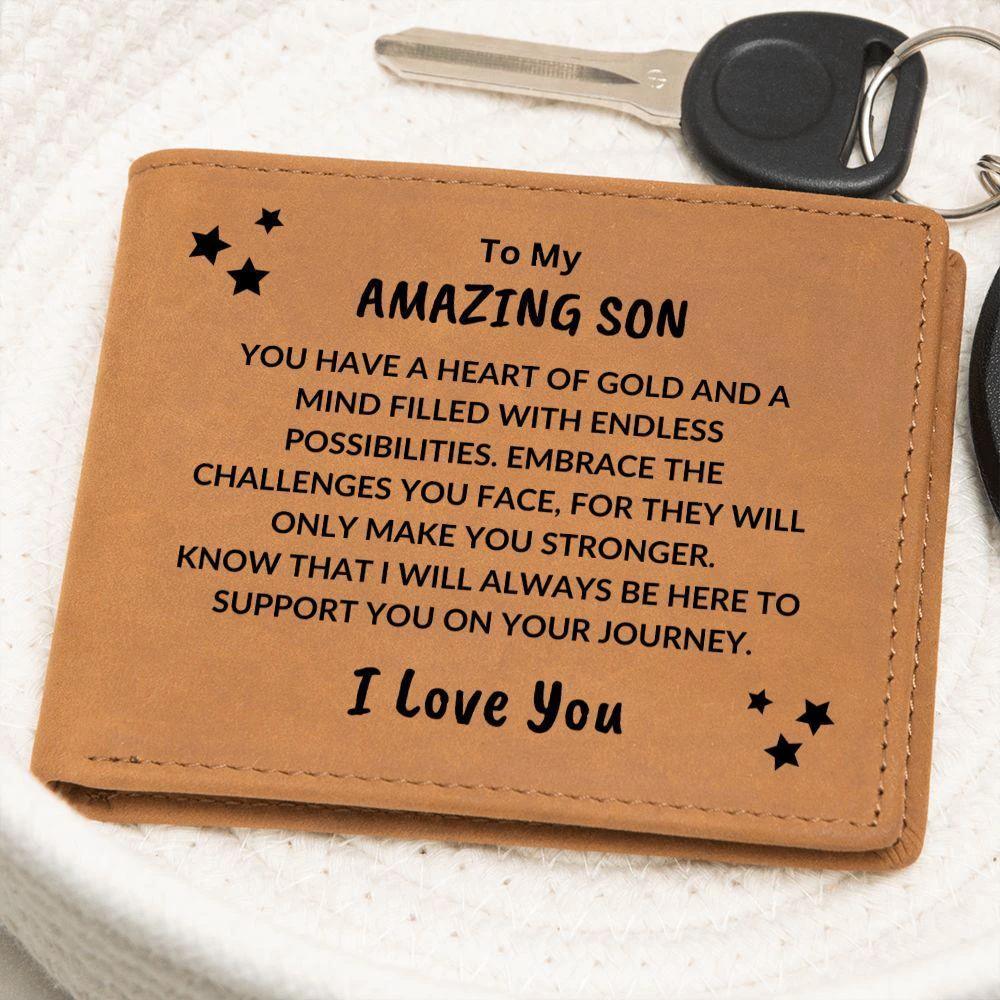 Son Birthday Graduation - I Will Always Be Here - Custom Leather Wallet