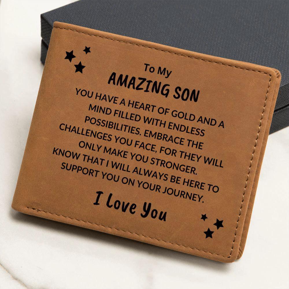 Son Birthday Graduation - I Will Always Be Here - Custom Leather Wallet