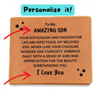Son Birthday Graduation - Passion for Life - Custom Leather Wallet