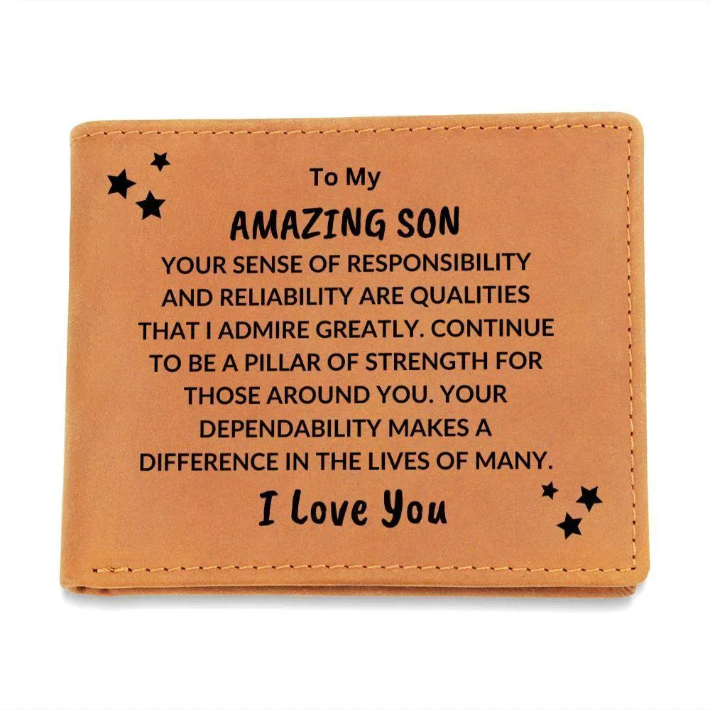 Son Birthday Graduation - Pillar of Strength - Custom Leather Wallet