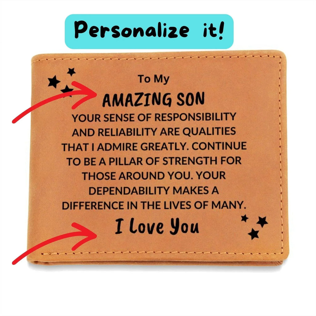 Son Birthday Graduation - Pillar of Strength - Custom Leather Wallet