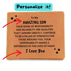 Son Birthday Graduation - Pillar of Strength - Custom Leather Wallet