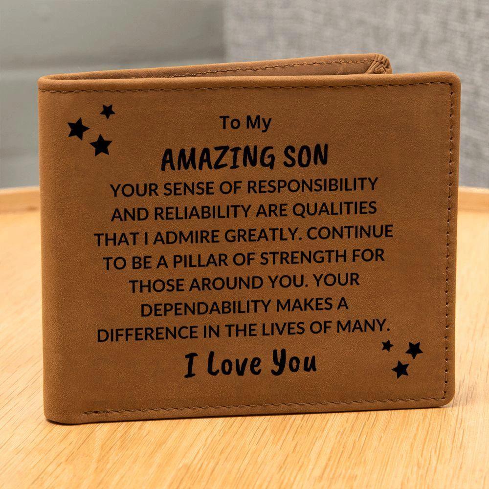 Son Birthday Graduation - Pillar of Strength - Custom Leather Wallet