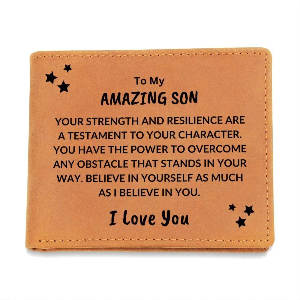 Son Birthday Graduation - Power to Overcome - Custom Leather Wallet