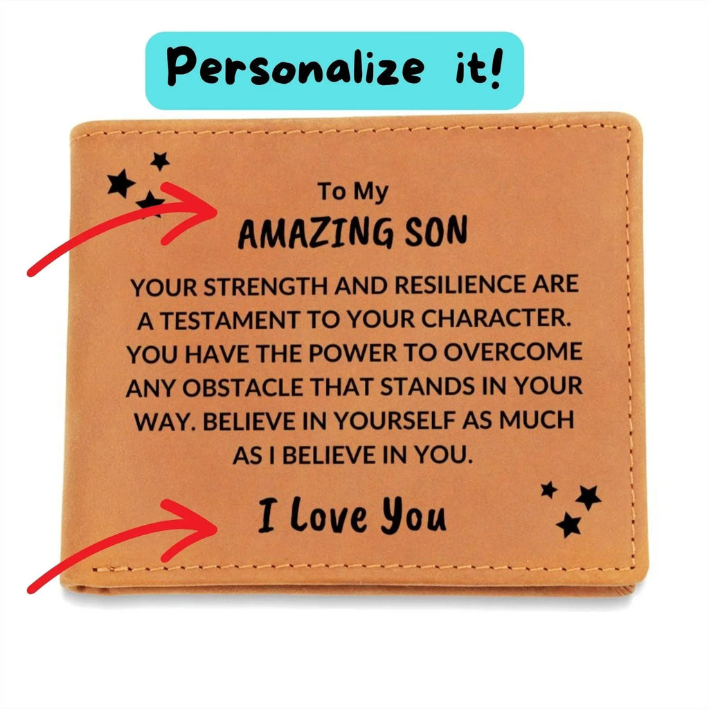 Son Birthday Graduation - Power to Overcome - Custom Leather Wallet