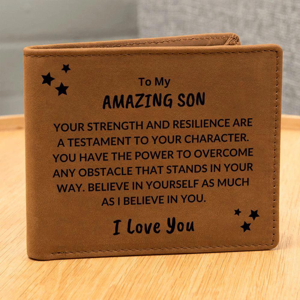 Son Birthday Graduation - Power to Overcome - Custom Leather Wallet