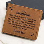 Son Birthday Graduation - Power to Overcome - Custom Leather Wallet