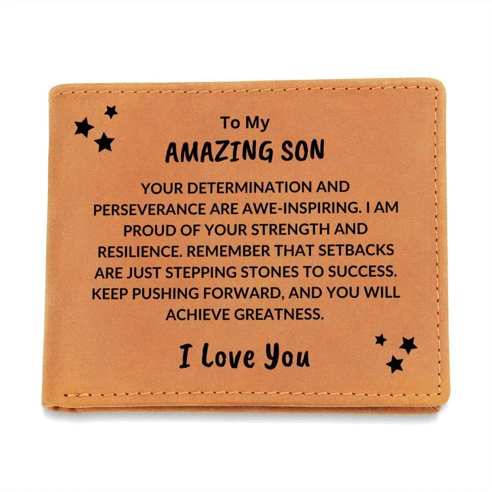Son Birthday Graduation - Proud of your Strength - Custom Leather Wallet