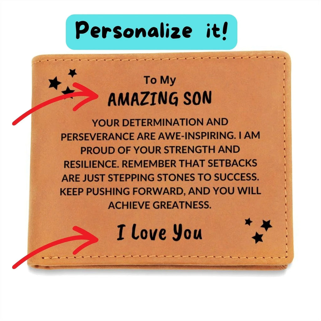 Son Birthday Graduation - Proud of your Strength - Custom Leather Wallet