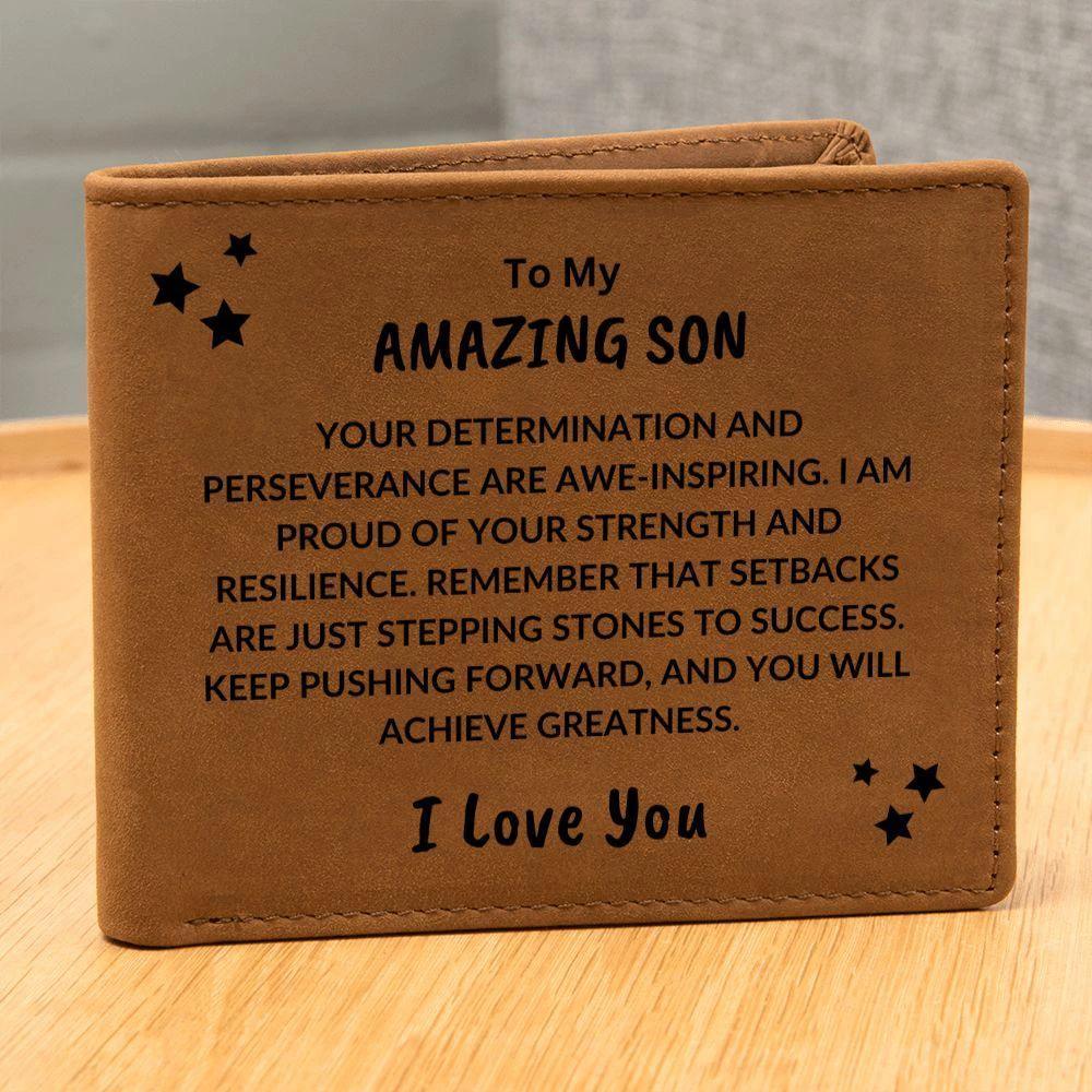 Son Birthday Graduation - Proud of your Strength - Custom Leather Wallet