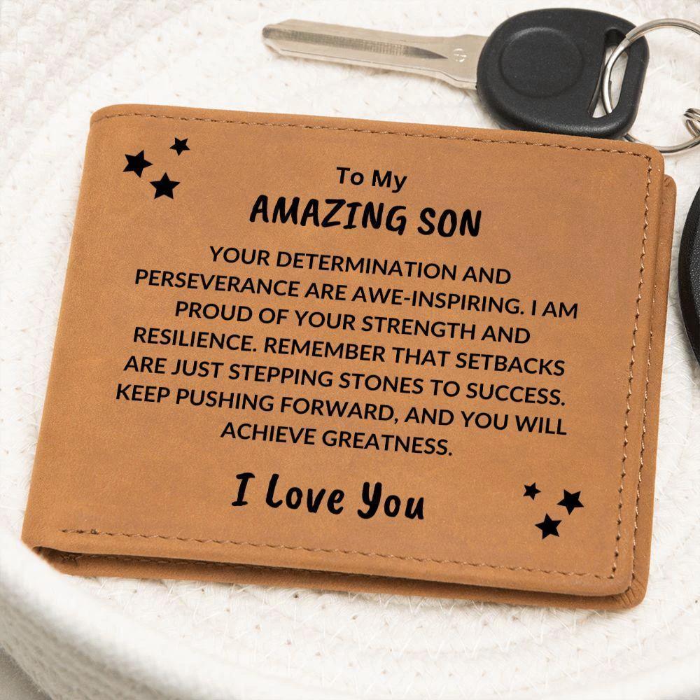 Son Birthday Graduation - Proud of your Strength - Custom Leather Wallet