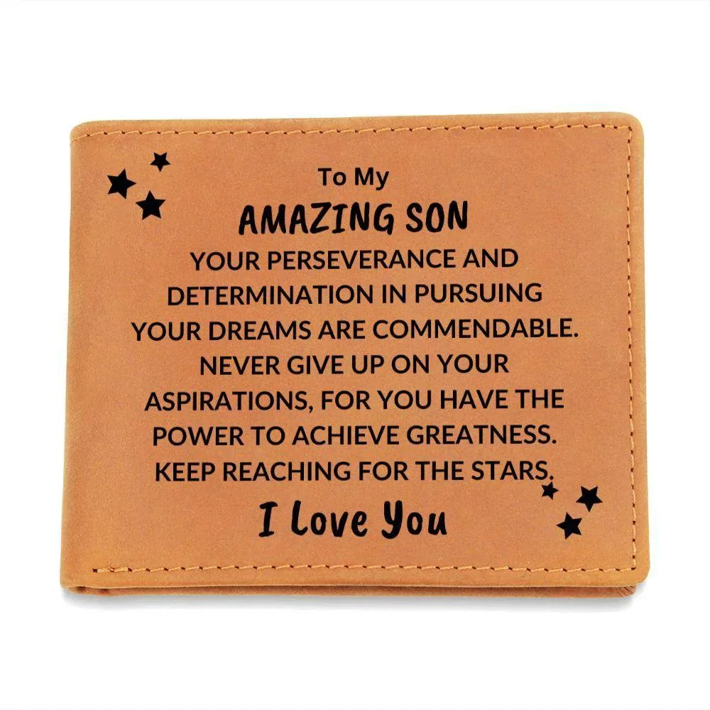 Son Birthday Graduation - Pursue Your Dreams and Reach for the Stars - Custom Leather Wallet