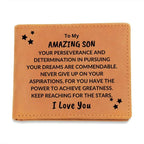 Son Birthday Graduation - Pursue Your Dreams and Reach for the Stars - Custom Leather Wallet