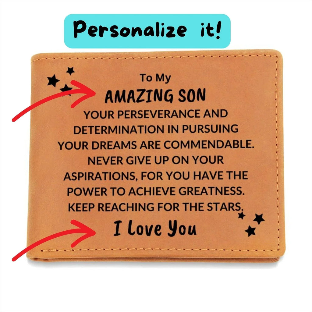 Son Birthday Graduation - Pursue Your Dreams and Reach for the Stars - Custom Leather Wallet