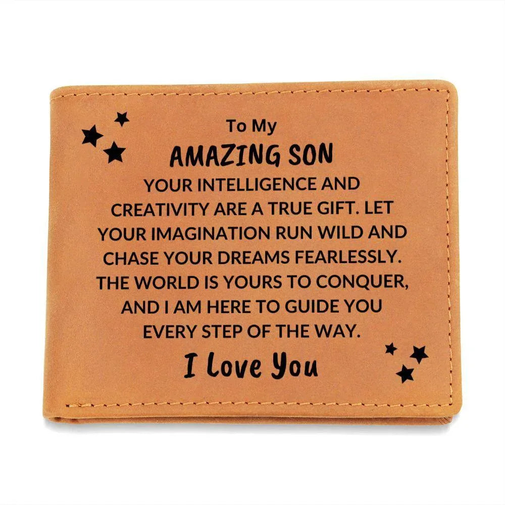 Son Birthday Graduation - The World is Yours to Conquer - Custom Leather Wallet