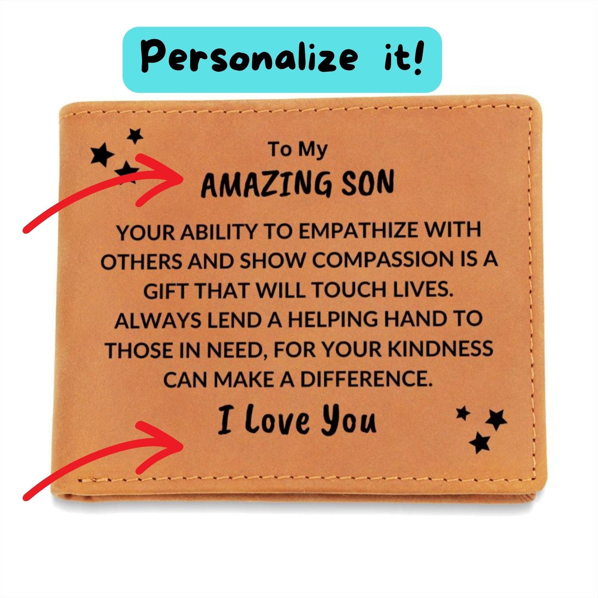 Son Birthday Graduation - You Can Make a Difference - Custom Leather Wallet - Mallard Moon Gift Shop