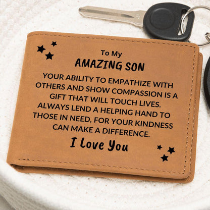 Son Birthday Graduation - You Can Make a Difference - Custom Leather Wallet - Mallard Moon Gift Shop