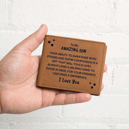 Son Birthday Graduation - You Can Make a Difference - Custom Leather Wallet - Mallard Moon Gift Shop