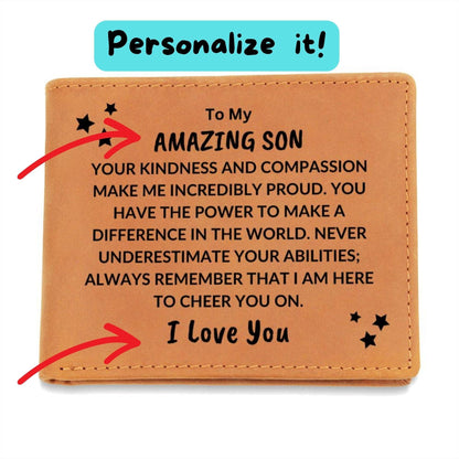 Son Birthday Graduation - You Make Me Proud - Custom Leather Wallet - Mallard Moon Gift Shop