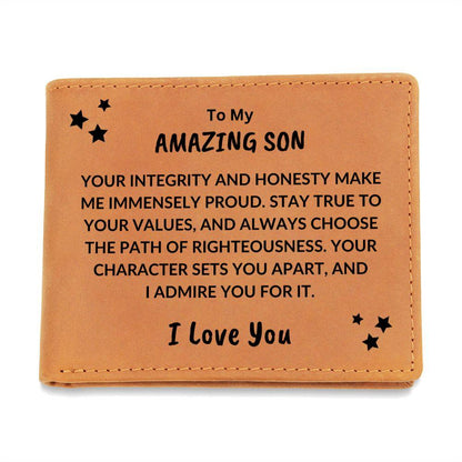 Son Birthday Graduation - You Make Me Proud - Personalized Leather Wallet - Mallard Moon Gift Shop