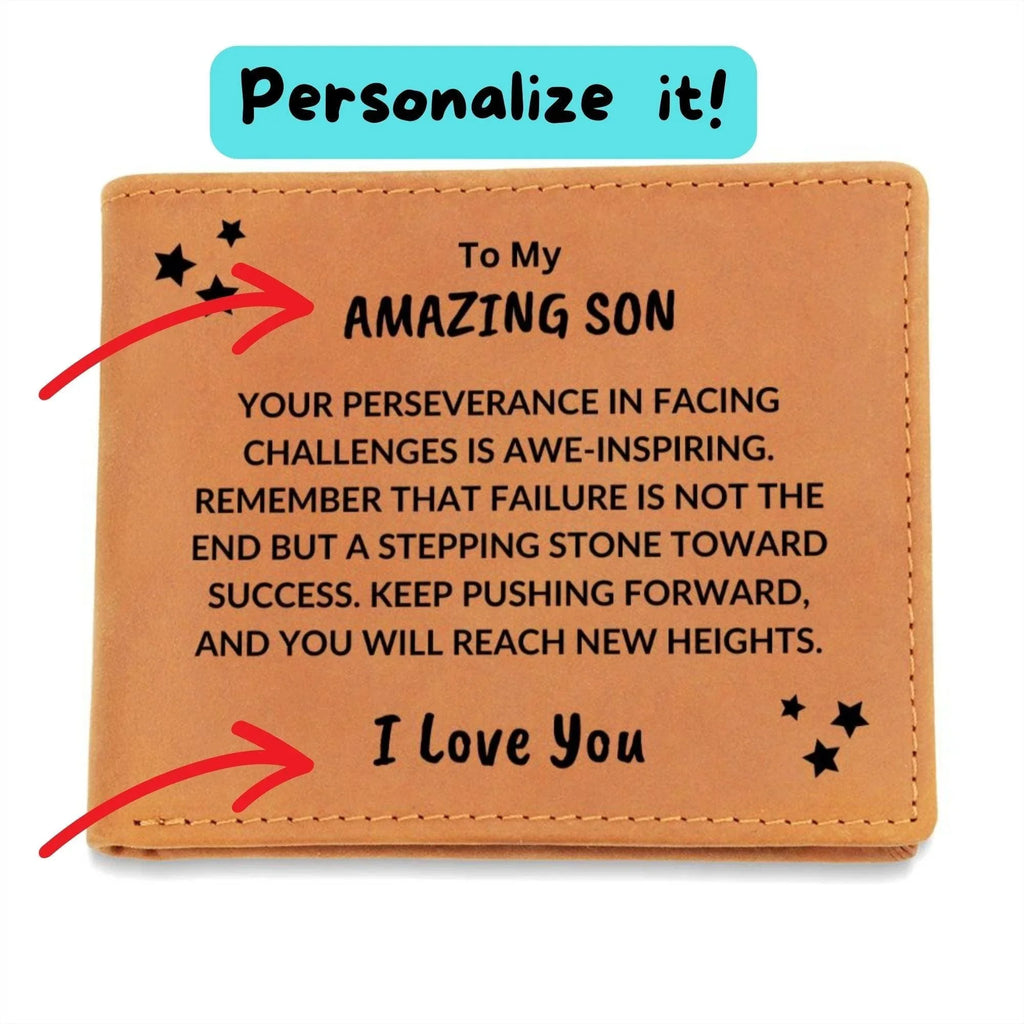 Son Birthday Graduation - You Will Reach New Heights - Custom Leather Wallet