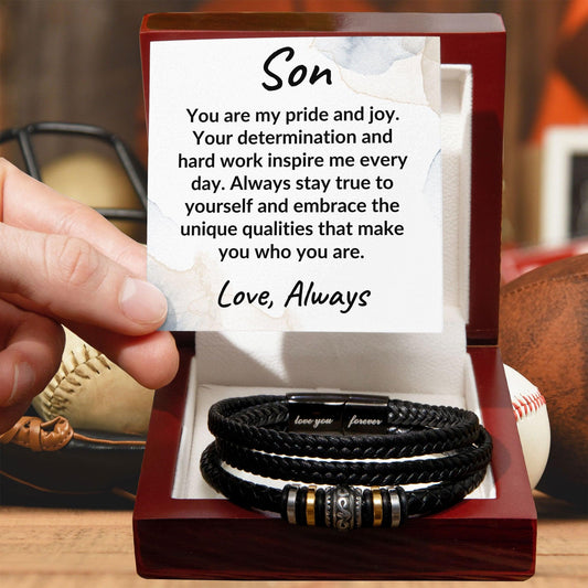 Son Braided Vegan Leather Bracelet: A Lasting Keepsake that Speaks to the Heart - Mallard Moon Gift Shop