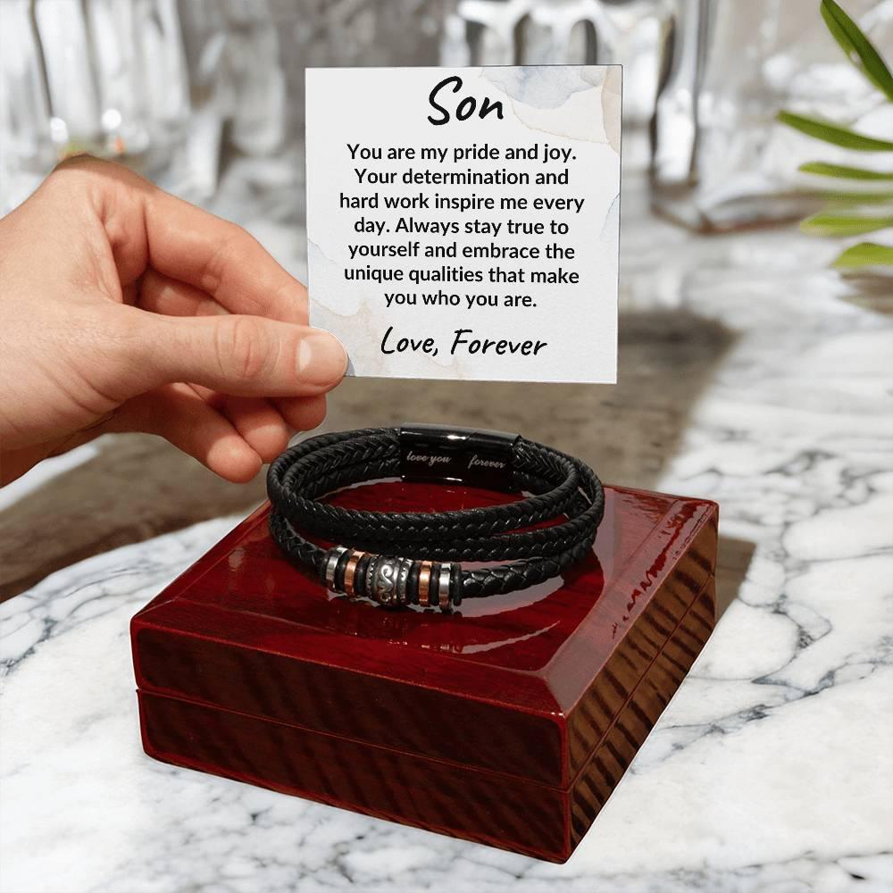 Son Braided Vegan Leather Bracelet: A Lasting Keepsake that Speaks to the Heart - Mallard Moon Gift Shop