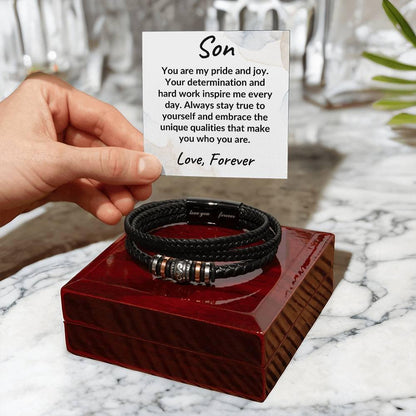 Son Braided Vegan Leather Bracelet: A Lasting Keepsake that Speaks to the Heart - Mallard Moon Gift Shop