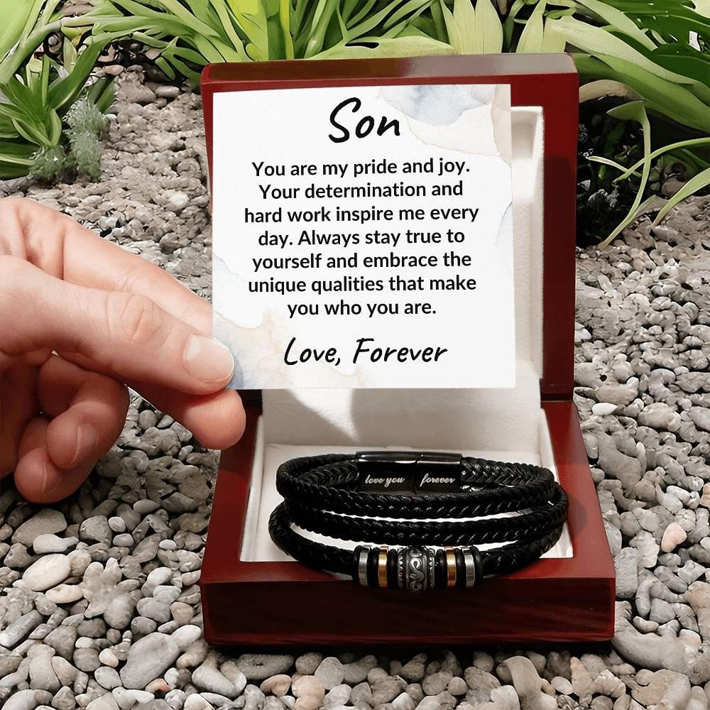 Son Braided Vegan Leather Bracelet: A Lasting Keepsake that Speaks to the Heart - Mallard Moon Gift Shop