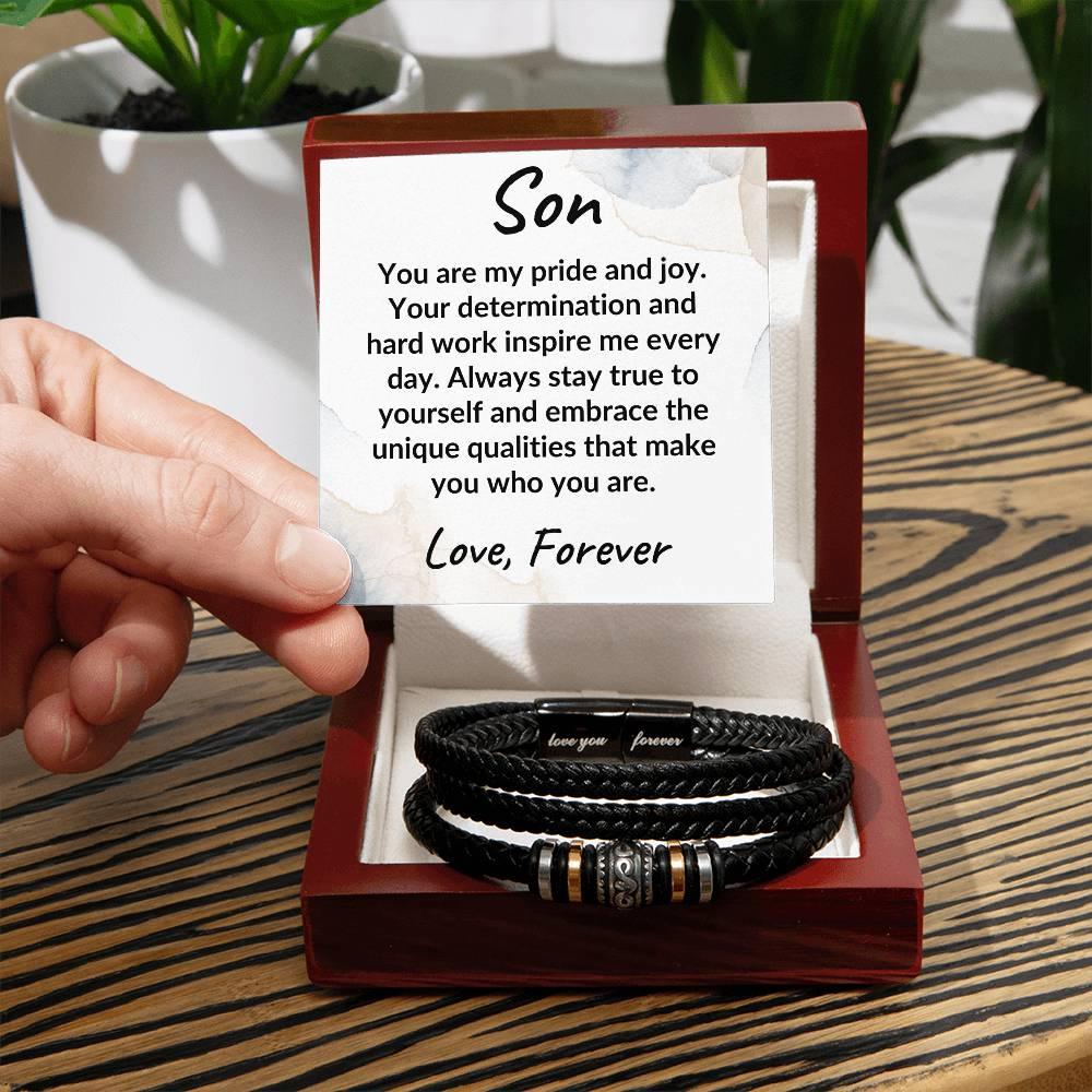Son Braided Vegan Leather Bracelet: A Lasting Keepsake that Speaks to the Heart - Mallard Moon Gift Shop