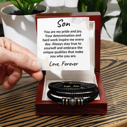 Son Braided Vegan Leather Bracelet: A Lasting Keepsake that Speaks to the Heart - Mallard Moon Gift Shop