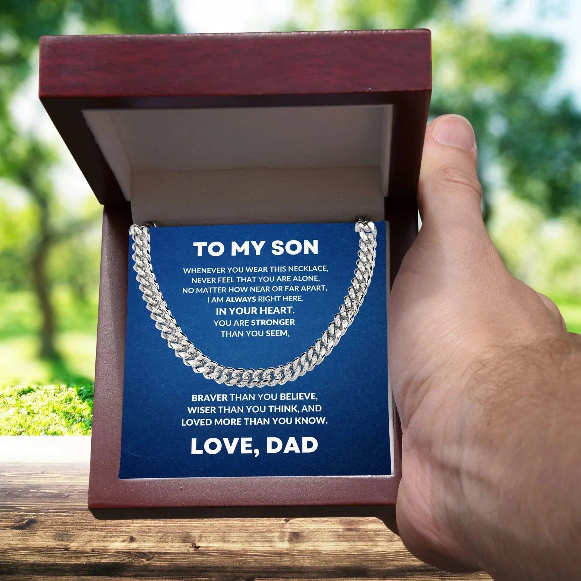 Gift for Son - Always In My Heart - Love Dad - Cuban Chain Link Necklace