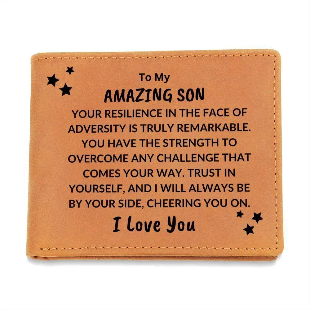 Son - Trust in Yourself I Will Be By Your Side - Birthday Graduation - Custom Leather Wallet