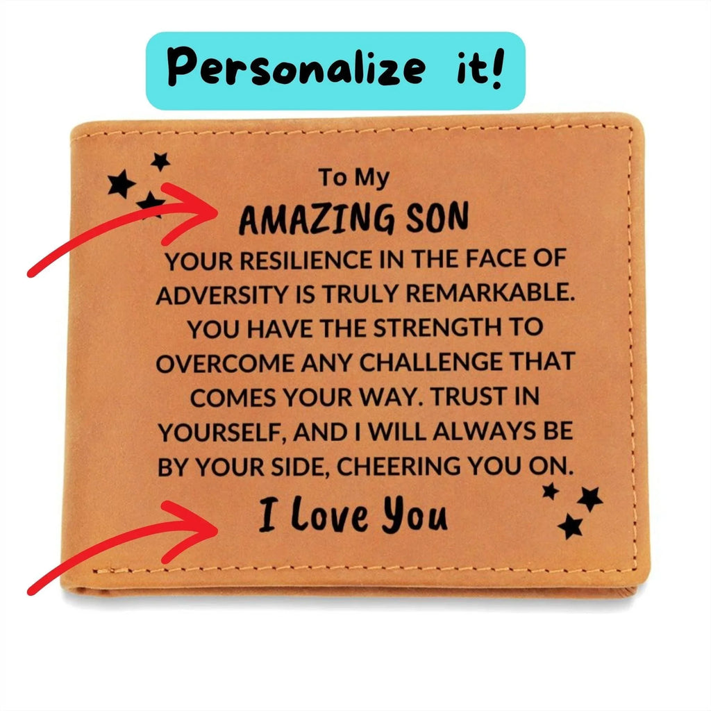 Son - Trust in Yourself I Will Be By Your Side - Birthday Graduation - Custom Leather Wallet